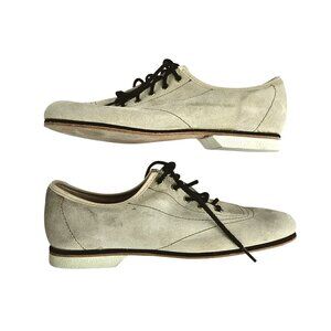 Vintage Suede Bowling Shoes Beige Lace Up Size 7